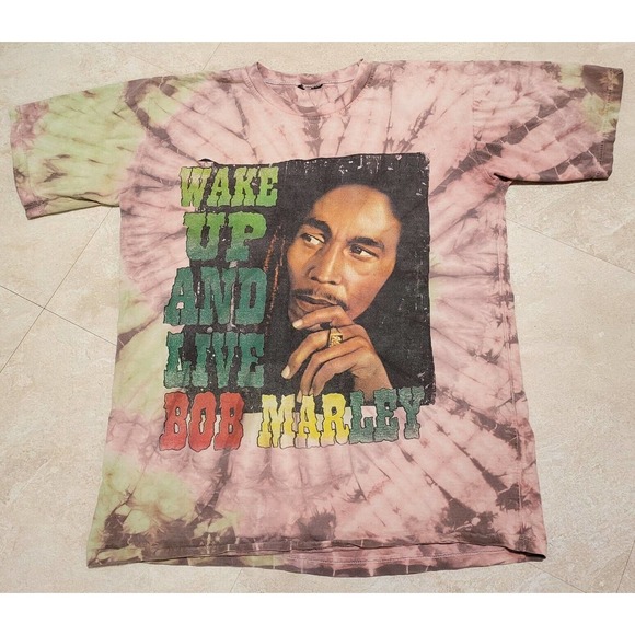 Wake Up And Live Bob Marley Tie Dye All Over Print AOP Double Sided T Shirt - Picture 1 of 7